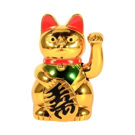 Vvikizy Gato de Prosperidad de Riqueza con Pata de Mano Ondeando de Oro, Gran Pieza de Iluminaciones Orientales para Sala de Estar, Decoración Tradicional Japonesa-China