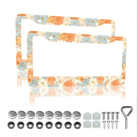Floral License Plate Frame - 2 Packs Universal Stainless Steel Floral Retro Daisys Car License Plate Frames Covers Holder Rustproof for Men Women FL1