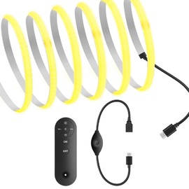 [RYE] COB Tape Light LED Strip Light Flexible 0.2 inch (5 mm) Wide High Density Hidden LED Tape Light 1.5m 320LEDs/M Daylight 4000K 5V TYPEC Connector Remote Control, 180° Luminescent CRI>=90 Double