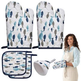 Set of 5 Pot Holder Gloves, Heat Resistant Oven Gloves and Oven Gloves, Pot Lid Insulation Cap, Suitable for Cooking, Baking, Grilling