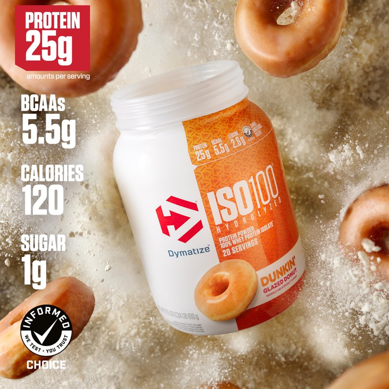 Dymatize x Dunkin' Glazed Donut ISO100 Whey Protein Powder, 25g