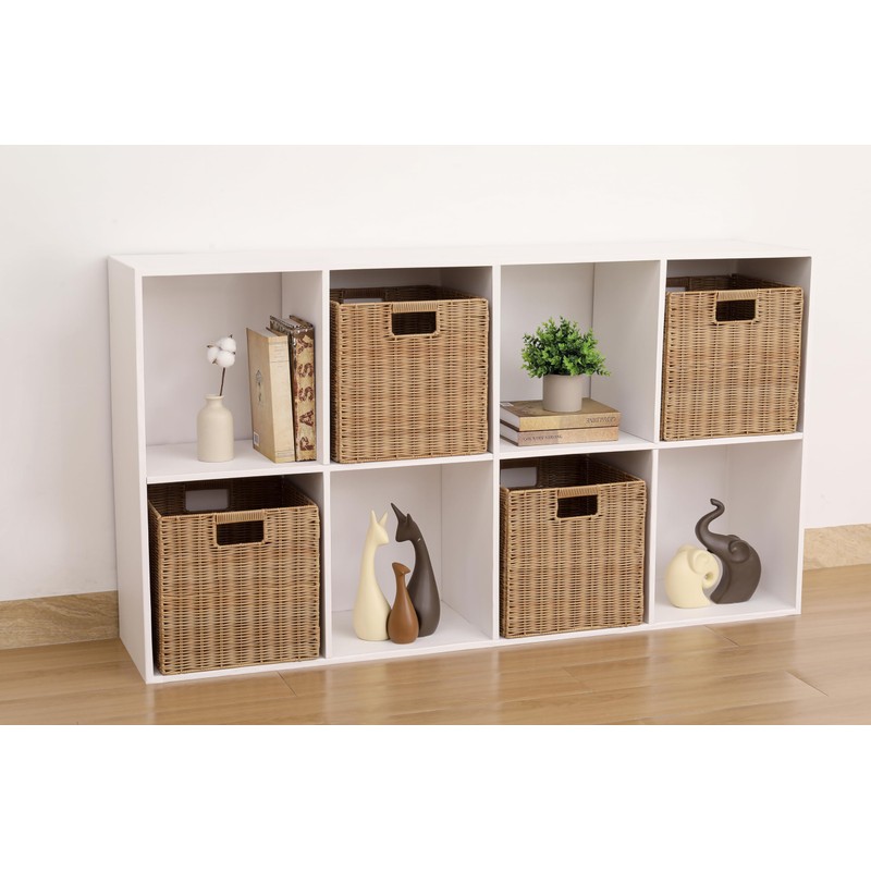 12x12x12inch Plastic Wicker Cube Baskets Large Square Foldable Handwoven Laundry