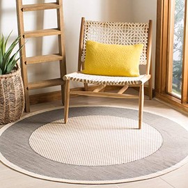 SAFAVIEH Courtyard Collection Area Rug - 7'1 Round, Grey & Cream, Non-Shedding & Easy Care, Indoor/Outdoor & Washable-Ideal for Patio, Backyard, Mudroom (CY7987-65A5)