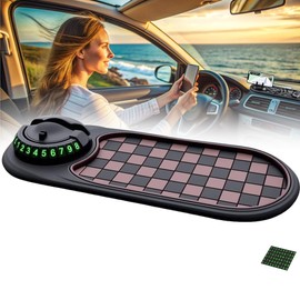 Kcsznk Multifunction Car Anti-Slip Mat,Rotatable Car Anti Slip Mat Phone Holder with Temporary Parking Number,Universal Car Phone Large Pad for Phones Sunglasses Keys Gadgets(Brown+Black Bracket)