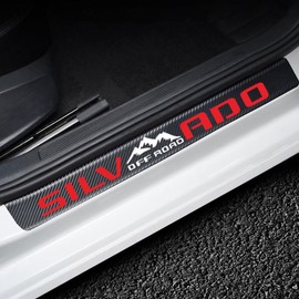 4Pcs Car Door Sill Protector for Silverado Accessories Carbon Fiber Sticker Decoration Door Entry Guard Door Sill Scuff Plate Stickers (Red S)