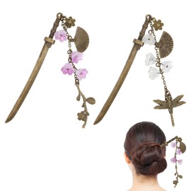 CHGCRAFT Pack of 2 Japanese Hair Sticks Alloy Hairstyle Sticks Hair Sticks for Women Alloy Hair Pins with Tassel Hairstyle Accessories