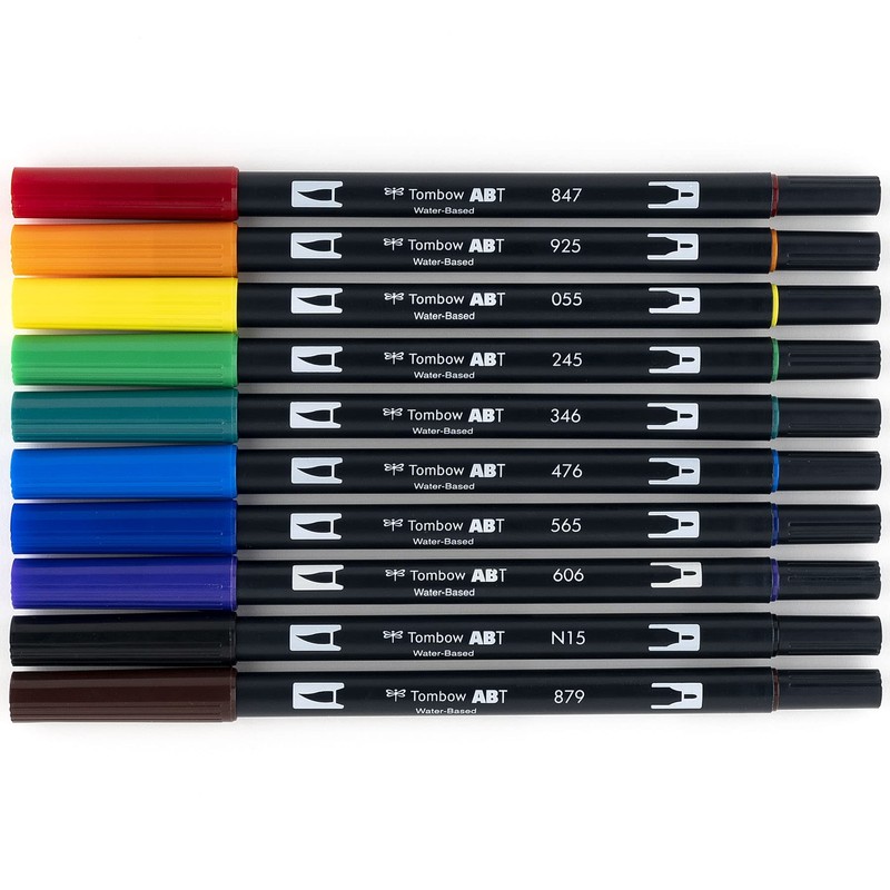Tombow Dual Brush Marker 10-Piece Set: Primary