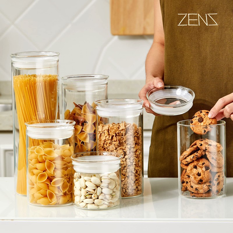 ZENS Glass Canisters Jar with Lid, Airtight Sealed 15 Fluid