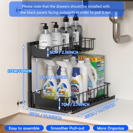 HAIREALM Under Sink Organizer 2 Pack - Pull Out Cabinet Organizer for Kitchen and Bathroom, Metal Organization and Storage Sliding Drawer Shelf for Closet, Laundry & Pantry Storage