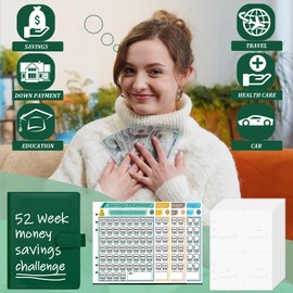 Antner 52 Week Money Saving Challenge Binder with 1-52 Week Cash Envelopes, A5 Budget Binder Savings Challenges Book with 4 Challenge Tracker to Save $5,200 and $2,600 and $10,000 and DIY, Dark Green