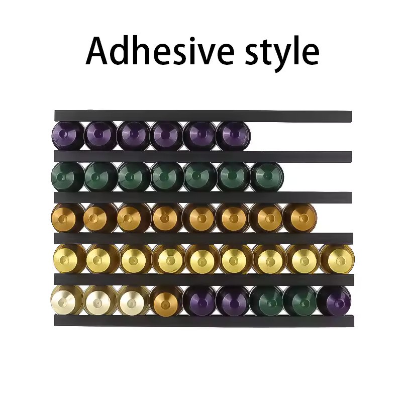 6-Piece Adhesive Coffee Capsule Holder Set, 30cm Wall-Mount Pod Storage
