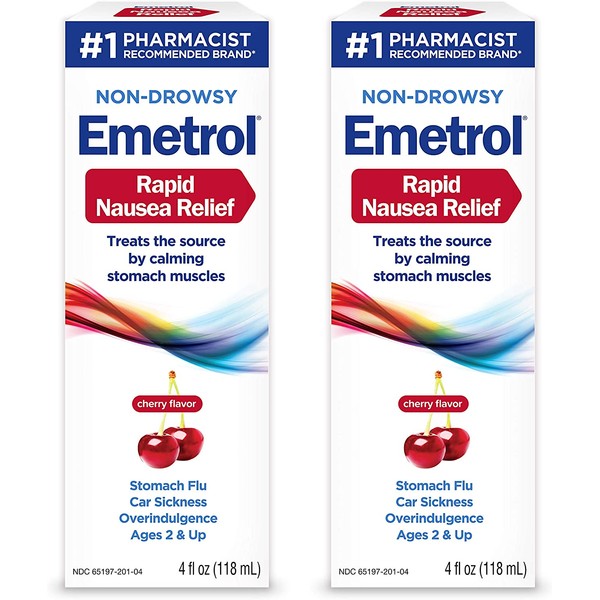 Emetrol Nausea & Upset Stomach Relief Liquid Medication, Cherry - 4 oz Bottle, 2 Count