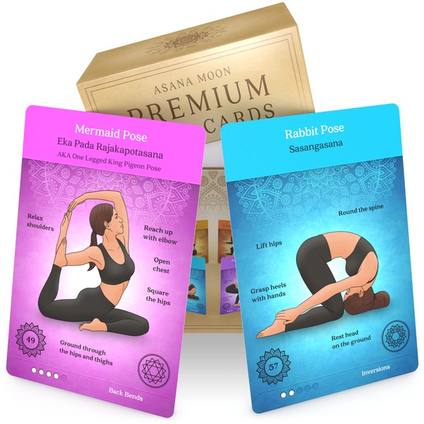 Asana Moon Premium Yoga Cards Deck with Over 120 Yoga Poses Yoga Pose Sequence Flashcards with Cues and Sanskrit Names for Beginners and Teachers Unique Yoga Gift for Women or Anyone