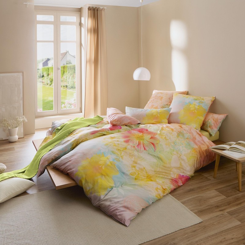 Erwin Müller Mako Satin Cushion Cover Reversible Flowers Colourful Size
