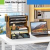 DAOUTIME 6-Tier Mesh Desk Organizer with Drawer, Wooden Office Organizer