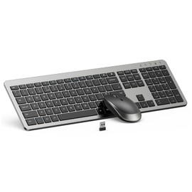 Wireless Keyboard and Mouse Combo - Full Size Slim Thin Wireless Keyboard Mouse with Numeric Keypad 2.4G Stable Connection Adjustable DPI (Grey & Black)