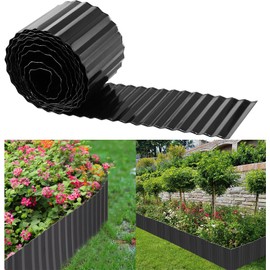 Garden Edging Border 12inx20Ft, Corrugated Metal Border Edging for Landscaping, Sturdy Metal Fence for Garden Border, Flower Beds, Lawn and Lanscape Edging Care - Black