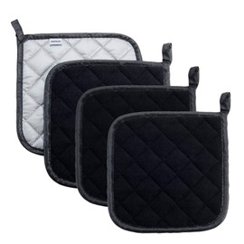Pot Holders Cotton Made Machine Washable Heat Resistant Potholder Pot Holder Hot Pads Trivet for Cooking and Baking (4 Black)