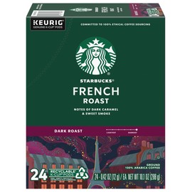 Starbucks Coffee K-Cup Pods, French Roast, Dark Roast Coffee, Notes of Dark Caramel & Sweet Smoke, Keurig Genuine K-Cup Pods, 24 CT K-Cups/Box (Pack of 1 Box)