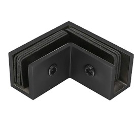 Square 90 Degree Brass Glass to Glass Clamp Sleeve Over Shower Door Glass Clamp for 5/16" to 1/2" (8 to 12 mm) Glass Thickness (Matt Black Finish)