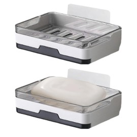 RVXlRDN 2 pcs Self Adhesive Soap Dish with Drawer-Type Drip Tray and 2 No-Trace Adhesive Pad, Wall Mounted Soap Holder Shower Sink Bar Soap Sponge Holder Tray Rack(White)