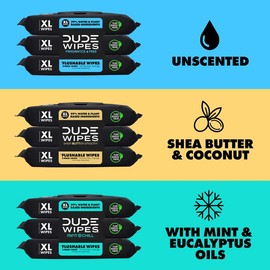 DUDE Wipes Stool Kit- 9 Packs, 432 Flushable Wipes -- Mint Chill, Shea Butter, & Unscented - Extra Large & Septic Safe