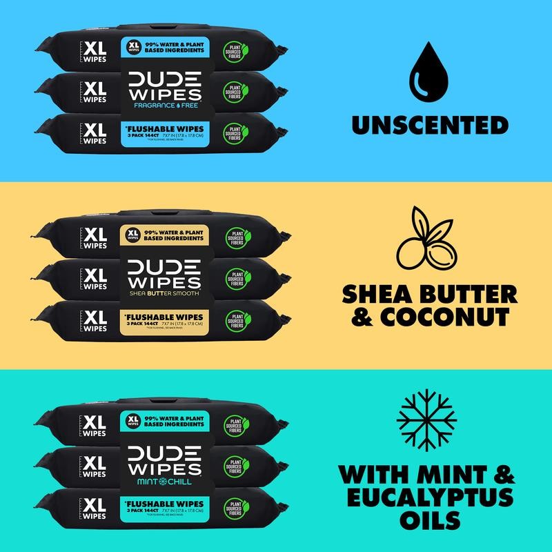 DUDE Wipes Stool Kit- 9 Packs, 432 Flushable Wipes --