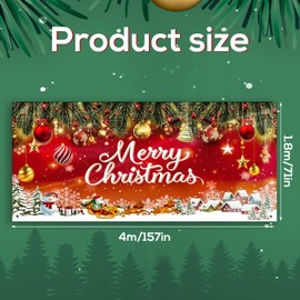 Garage Door Banner, 1.8 x 4 m Large Christmas Banner with Rope Merry Christmas Garage Door Decorations Wall Picture Background Sign for Winter Christmas Holiday Outdoor Party