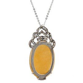 Women's Pendant with Chain Made of 925 Silver Oxidised with Yellow Jade and Zirconia, Jade, zirconia