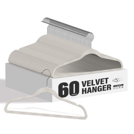 HealSmart Velvet Hangers 60 Pack, Space Saving Clothes Hangers for Closet, Non-Slip Heavy Duty Coat Hangers for Pants, Shirt, Sweater, Suit & Dress Clothing with 360° Swivel Hook, White