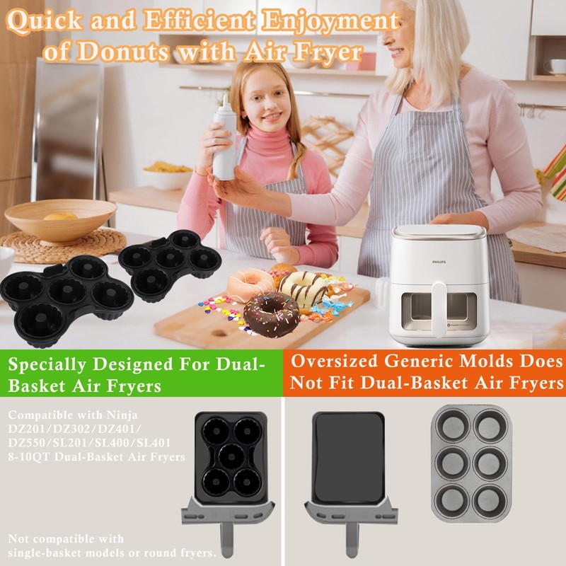 2 Pcs Silicone Donut Mold for 8QT-10QT Air Fryer, Reusable