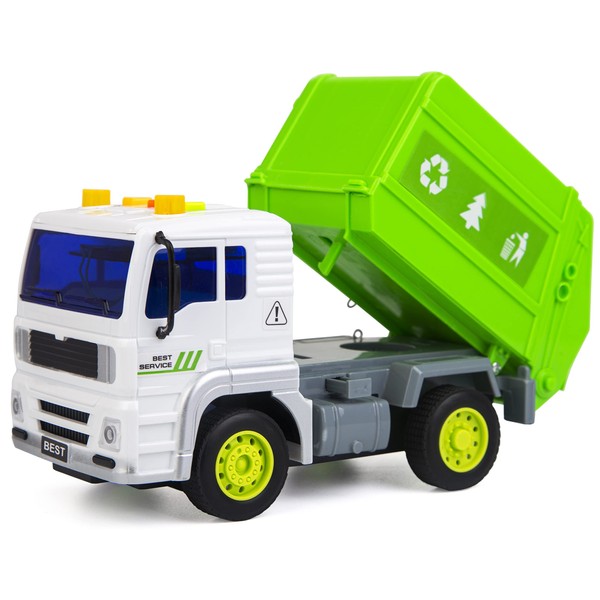 Garbage Truck Toys, Friction-Powered Trash Truck Toys with Light and Sound, Recycling Truck for Toddlers, Kids, Boys & Girls