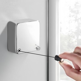 Retractable Washing Line, 4.2 m Adjustable Rope Drying Clothes, Stainless Steel Wall Mounted, Retractable Washing Line for Indoor, Balcony, Bathroom, Laundry (Silver)