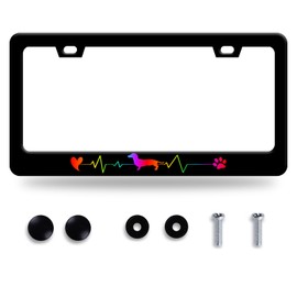 Rainbow Lifeline Love Dog License Plate Frame License Plate Stainless Steel Rust-Proof Auto Parts Funny License Plate Cover Decorative with Screws Size 12.3" x 6.3" for Men Women Youth Gifts