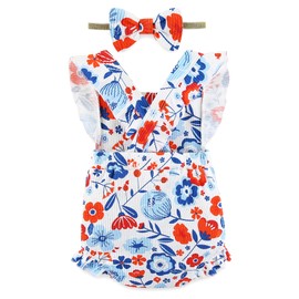 Infant Baby Girl Clothes 4th of July Girls Outfits Romper Spring Summer Clothing Onesie Bodysuit Jumpsuit ropa de bebe niña White Red and Blue 12-18 Months