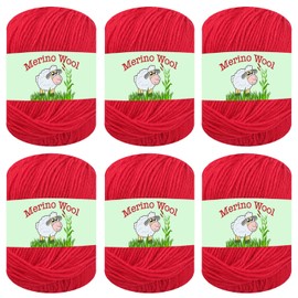 6-Pack 100% Merino Wool Yarn for Knitting and Crochet by Sunny Cat (07 Deep Red)