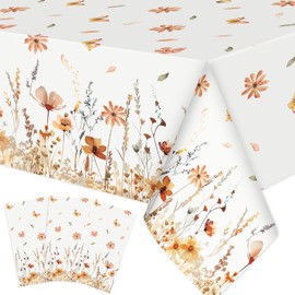 Ganeen 3 Pcs Fall Floral Tablecloth Disposable Plastic Table Covers Thanksgiving Autumn Harvest Wildflower Waterproof Tablecloths for Autumn Thanksgiving Birthday Wedding Party Decor, 54 x 108 Inch