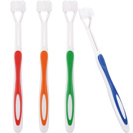 Boao 4 Pieces Toothbrush 3 Sided 7.1 Inch Autism Sensory Toothbrush 360 Degree Cleaning Travel Brush Complete Teeth Gum Care Angle Clean Tooth(Green, Blue, Yellow, Red)