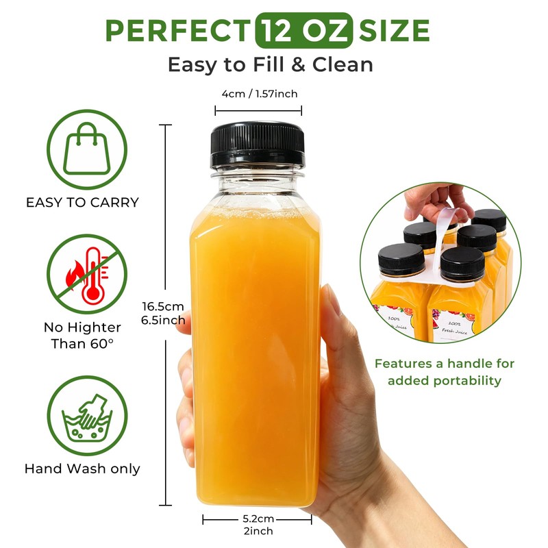 12oz Plastic Juice Bottles with Caps (24 Pack) – Reusable