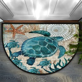Bardic Half Round Door Mats for Inside Entry, Welcome Front Door Mat, Indoor Outdoor Rugs, Non-Slip Floor Mat for Farmhouse Home Decoration, 36x24 Inch Ocean Turtle
