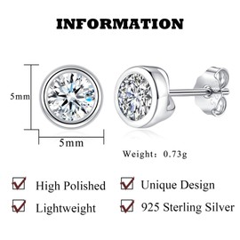 Bewenda Earrings Silver 925 Stud Earrings, 925 Sterling Silver Stud Earrings for Women Girls, Hypoallergenic Round Stud Earrings with Cubic Zirconia, 4/5/6 mm Small Sleeping Cartilage Stud Earrings