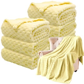 NovaSunrise 6Pcs Fleece Throw Blanket Bulk for Bed Couch, 3D Turtle Shell Jacquard Decorative Blankets 50X60in, Lightweight Fuzzy Flannel Blanket for Wedding Gifts, Office, Homeless Donation (Yellow)