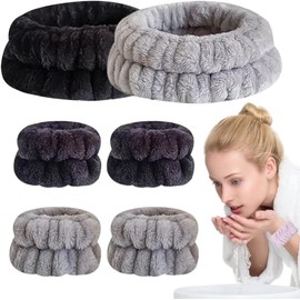 Diadema Skincare, 6pcs Diademas Mujer, Diadema de Spa Facial, Diademas de Maquillaje y Pulsera, Toalla Microfibra Cabello, para Cuidado de la Piel, Desmaquillaje, Ducha (Gris y Negro)