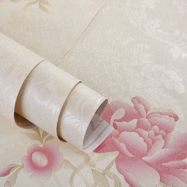 HOYOYO 17.8 x 78 Inches Self-Adhesive Shelf Liner, Self-Adhesive Shelf Liner Dresser Drawer Paper Wall Sticker Home Decoration, Vintage Peony Damask