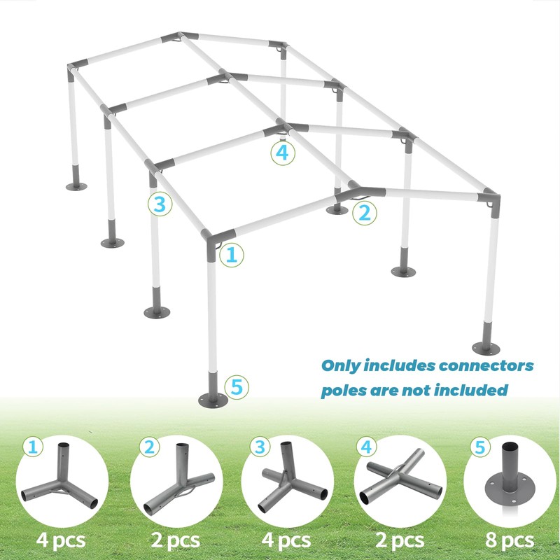 ICITYWALL 8 Leg Carport Kits，Low Peak Canopy Fitting Kit with