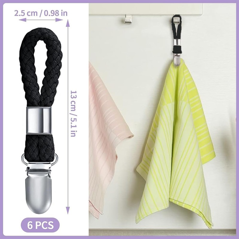 HUATEEN 6 Pack Black Towel Clips - 11.5cm Sturdy Hanging