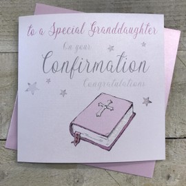 To a Special Granddaughter on your Confirmation Congratulations Card Pink Bible