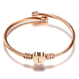OutstandLong Initial L Letter Rose Gold Cuff Bracelet for Mom Daughter Women Alphabet Heart Expandable Charm Bracelets
