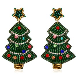 YAHPERN Christmas Tree Earrings for Women Holiday Earrings Beaded Xmas Tree Dangle Earrings Christmas Party Earrings Festive Holiday Jewelry Gifts (Christmas Tree 2)