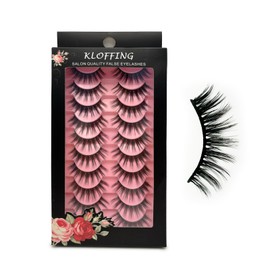 Kloffing Eyelashes False Lashes Faux Mink Eyelashes Handmade Fluffy False Eyelashes D Curl Natural Lashes 3D Volume Eyelash 10 Pairs (10-15MM Hottest Lashes 40)